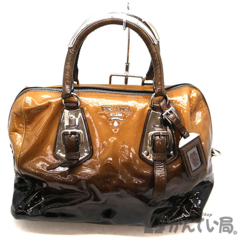 PRADA Handbag Brown Black Patent Vernis Leather